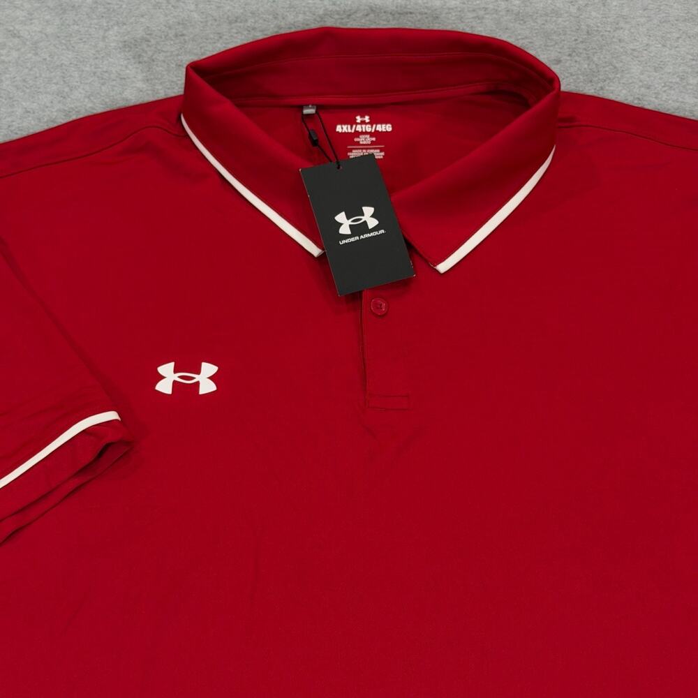 Under Armour UA Team Tipped Polo Shirt Mens 4XL Red Short Sleeve Loose Fit NWT